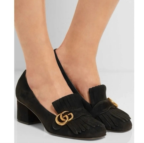 Gucci Shoes - Gucci Marmont Suede Fringe GG Logo‎ Loafer Pumps
